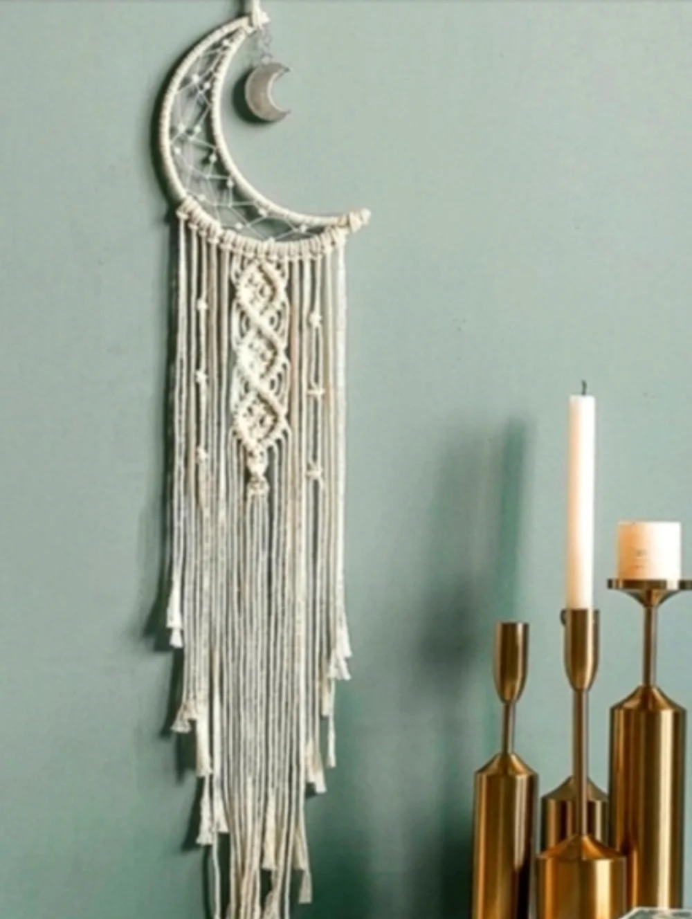 Macrame Crescent Moon Dream Catcher Ivory White Wall Decor Big Boho Dreamcatcher